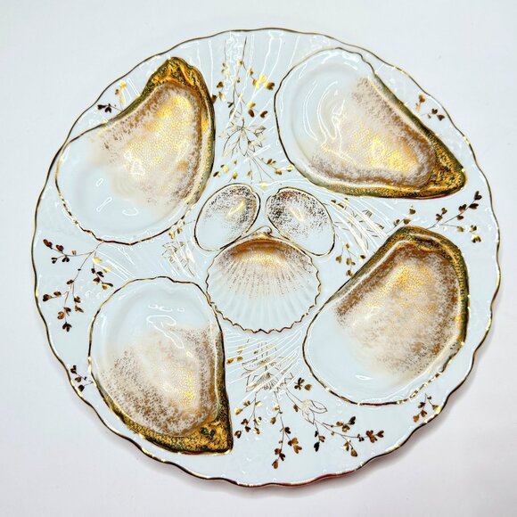 Antique French Oyster Plate Gilded Shell Motif 8.5